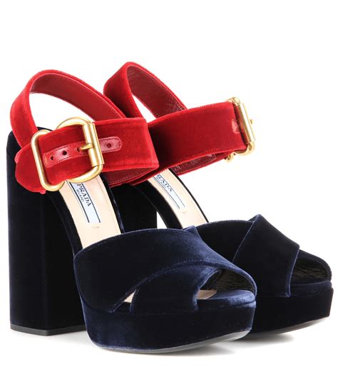 prada blue velvet sandals|Prada 95mm platform sandals.